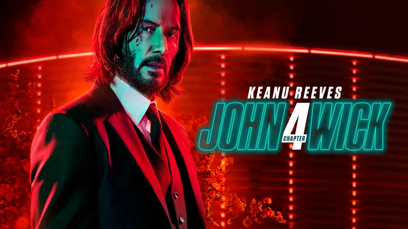 John Wick: Chapter 4, Neon wallpaper 4K, Keanu Reeves as John Wick, John Wick 4