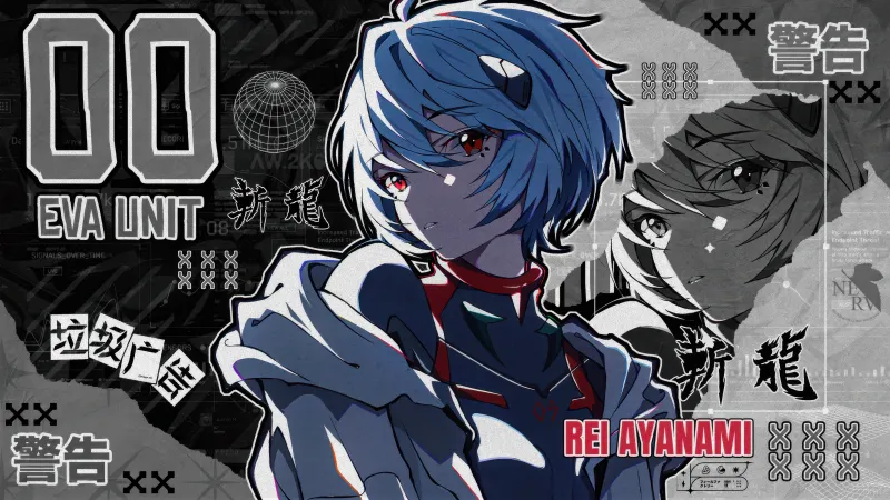 Rei Ayanami, Monochrome background 4K, Neon Genesis Evangelion