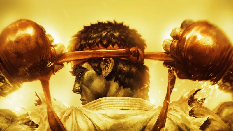 Ryu Street Fighter, 5K wallpaper, Yellow background