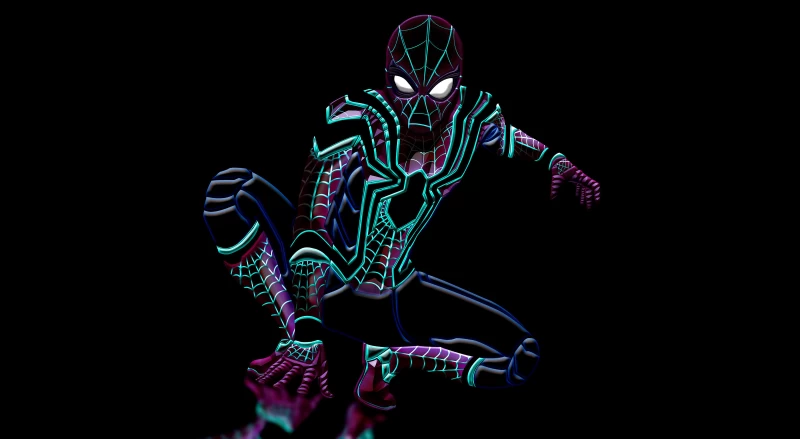 Spider-Man, Neon art, Black background, Marvel Superheroes, 5K