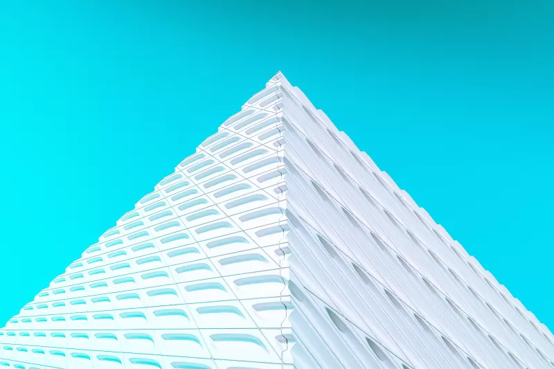 White Pyramid, Illustration, Modern architecture, Geometrical, Pattern, Blue background, 5K