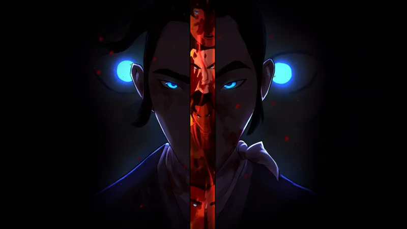 Blue Eye Samurai Mizu, Dark background 5K