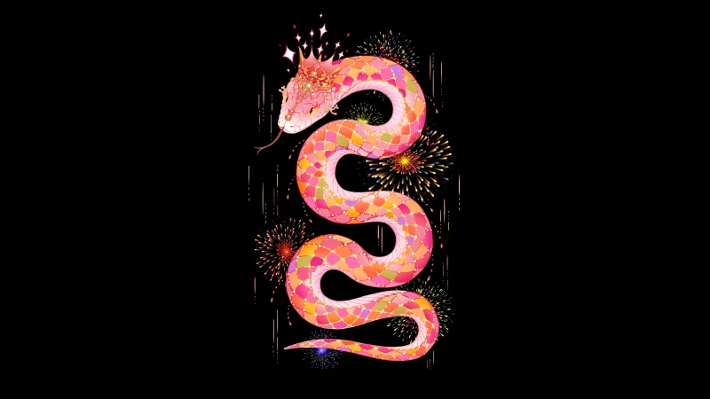Year of the Snake, 2025 Chinese New Year, AMOLED Black background 8K