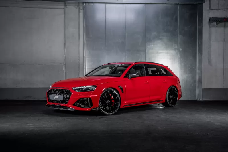 Audi RS 4 Avant, ABT, 2021, Dark background, Red cars