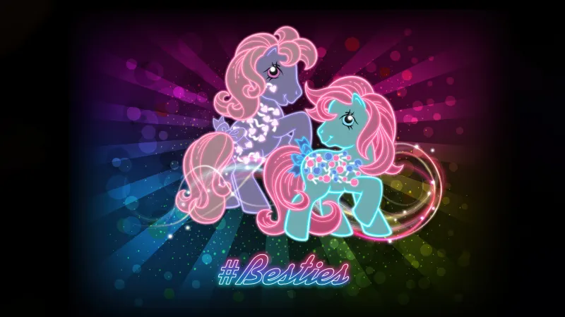 Love Melody, Sweet Tooth, My Little Pony, Best friends, Neon art, Glitter background, Rainbow colors