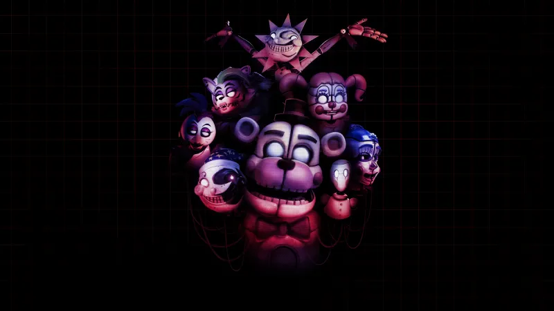 Five Nights at Freddy's, Dark background 4K, FNAF, Chica (FNAF), Bonnie (FNAF), Freddy (FANF)