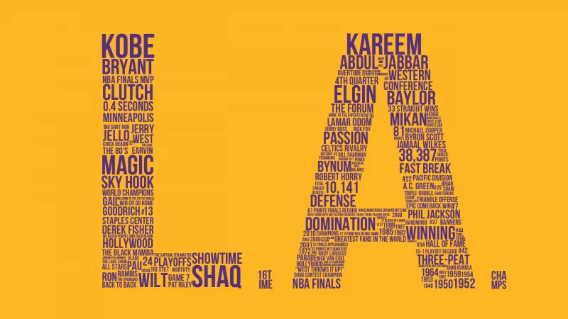 Los Angeles Lakers Typography, Yellow background 5K