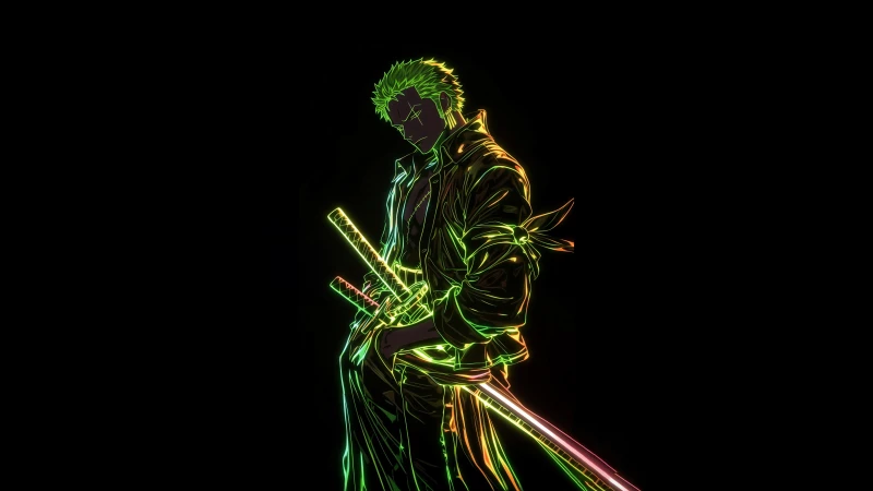 Roronoa Zoro Neon art, AMOLED Black background 5K