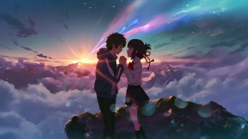 Kimi no Na wa Love couple, Your Name, Mitsuha Miyamizu, Taki Tachibana, Anime couple, Comet Tiamat, Shooting stars