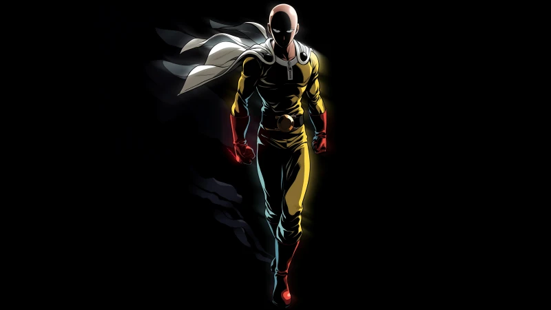 Saitama, Dark aesthetic wallpaper 5K, One Punch Man, Black background