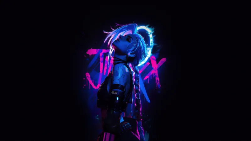 Jinx Neon art, Dark background 5K