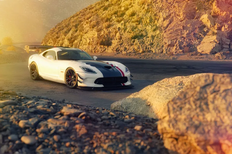Dodge Viper ACR wallpaper, White, Racing stripes, Canyon road, 5K