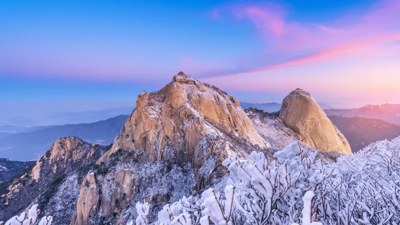 Bukhansan in winter, Frosted trees, Seoul, 4K wallpaper