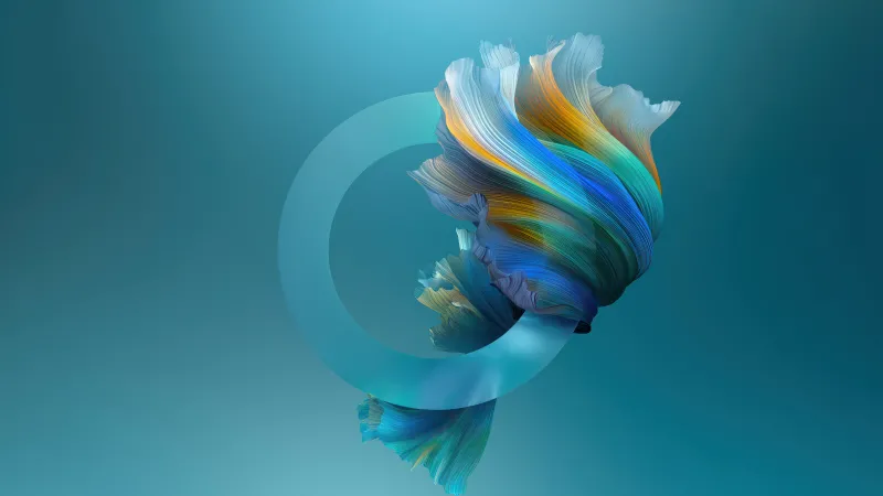 Teal feathered swirl, Abstract art, Gradient, 5K wallpaper