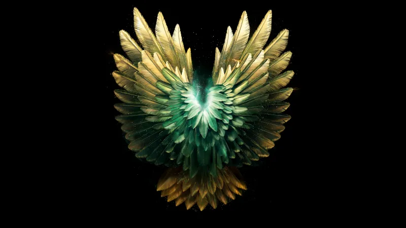 Golden angel wings wallpaper, AMOLED, Black background