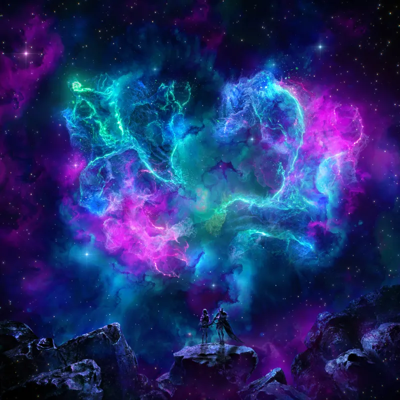 Cosmic nebula, Cyan and magenta clouds, Stargazers, 5K wallpaper