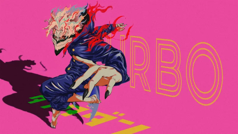Ken Takakura Pink background, Turbo Granny, Okarun (Dandadan)