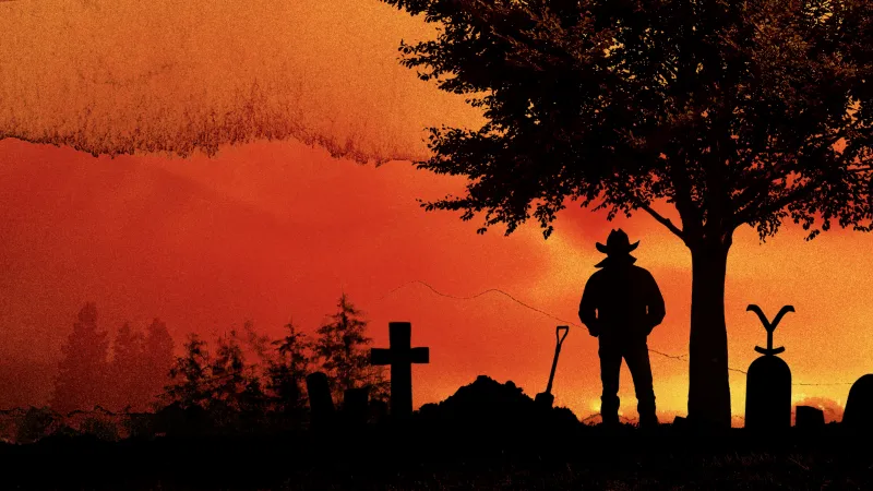 Yellowstone, Season 5, Cowboy silhouette, Sunset wallpaper, Western, 4K wallpaper