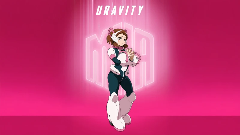 Ochaco Uraraka (Uravity), My Hero Academia Season 7, Pink background 5K