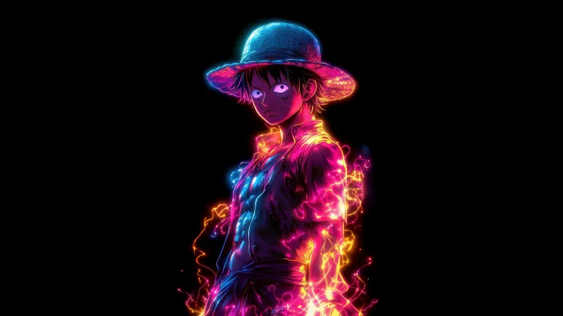 Monkey D. Luffy Neon art, 8K AMOLED wallpaper