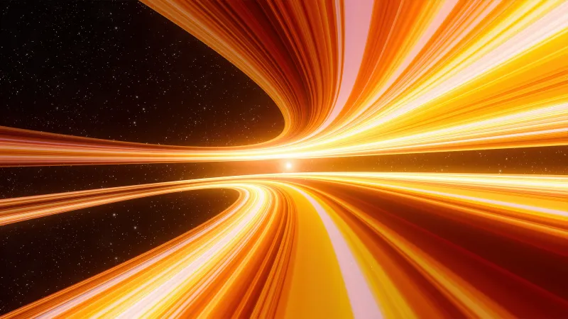 Orange warp tunnel wallpaper, Light streaks, Deep space