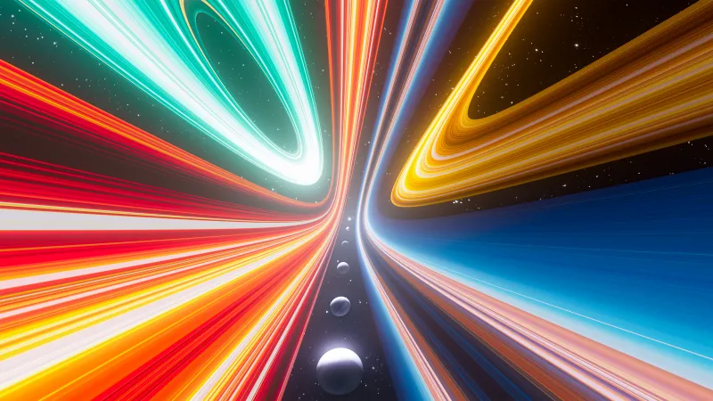 Rainbow warp speed wallpaper, Planets, Light streaks