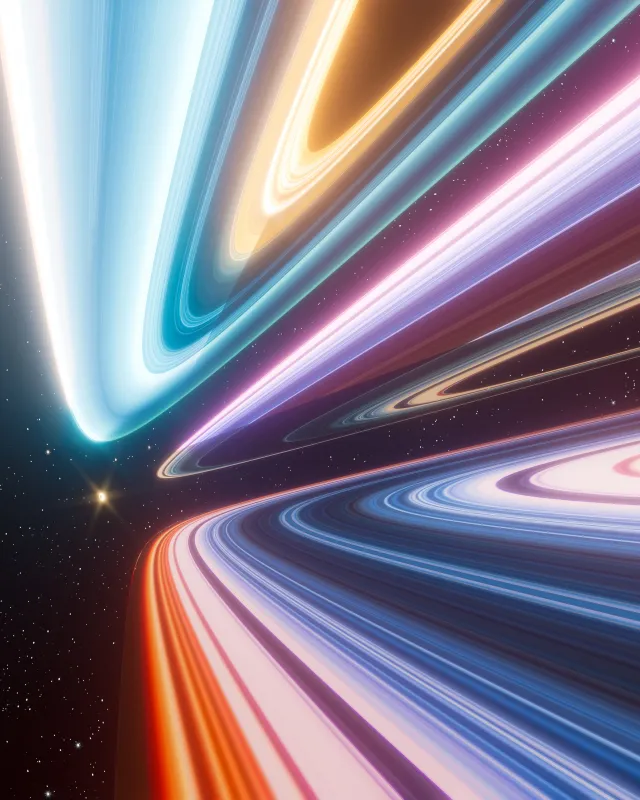 Cosmic light streaks, Rainbow rings, Warp, 4K wallpaper