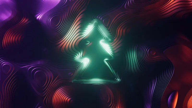 Christmas tree Abstract art, Neon glow, 3D Art, 5K wallpaper