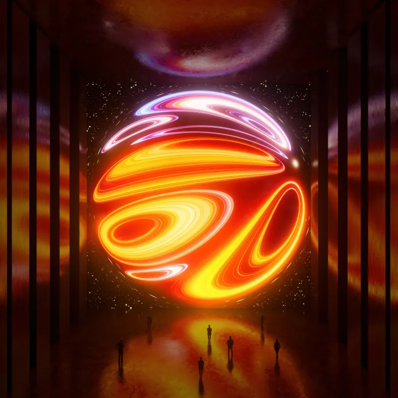 Fiery light sphere wallpaper, Glowing swirls, Cosmic portal