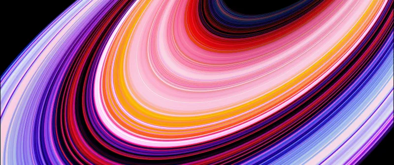 Ultrawide planetary rings, Pink and orange streaks, 5K wallpaper