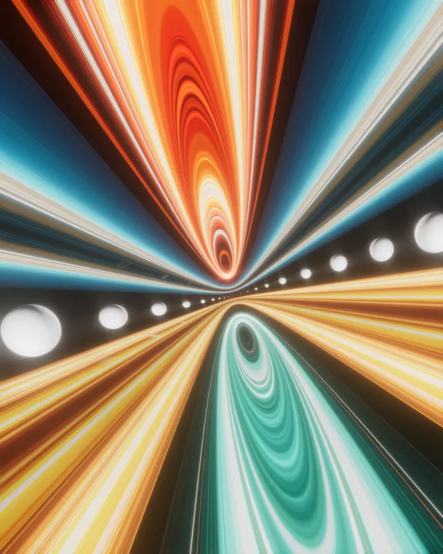 Rainbow warp tunnel wallpaper, Light streaks, Vanishing point