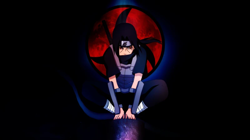 Itachi Uchiha Pose, Sharingan, AMOLED Black background 4K