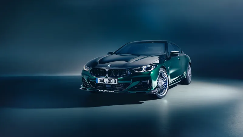 BMW Alpina B8 GT Gran Coupé, Bi-Colour, Green and black, Blue studio, 8K wallpaper