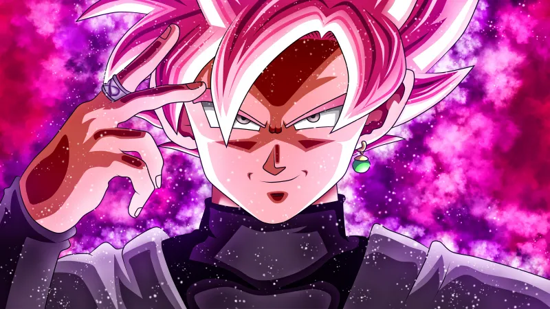 Super Saiyan Rose Goku, Dragon Ball Super, Pink background 5K
