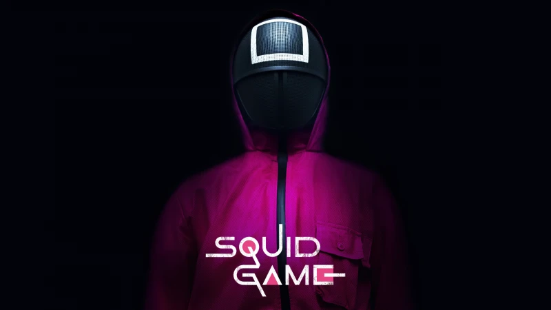 Squid Game, Square mask, Black background 5K