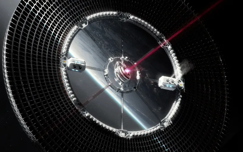 Laser satellite orbiting Earth wallpaper, Space station, Concept art