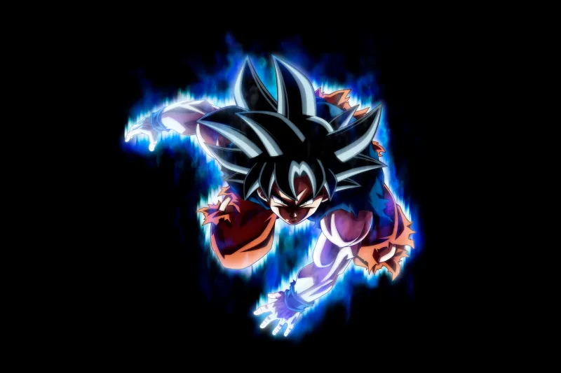 Ultra Instinct Goku, 12K wallpaper, AMOLED, Dragon Ball Super, 10K, Black background