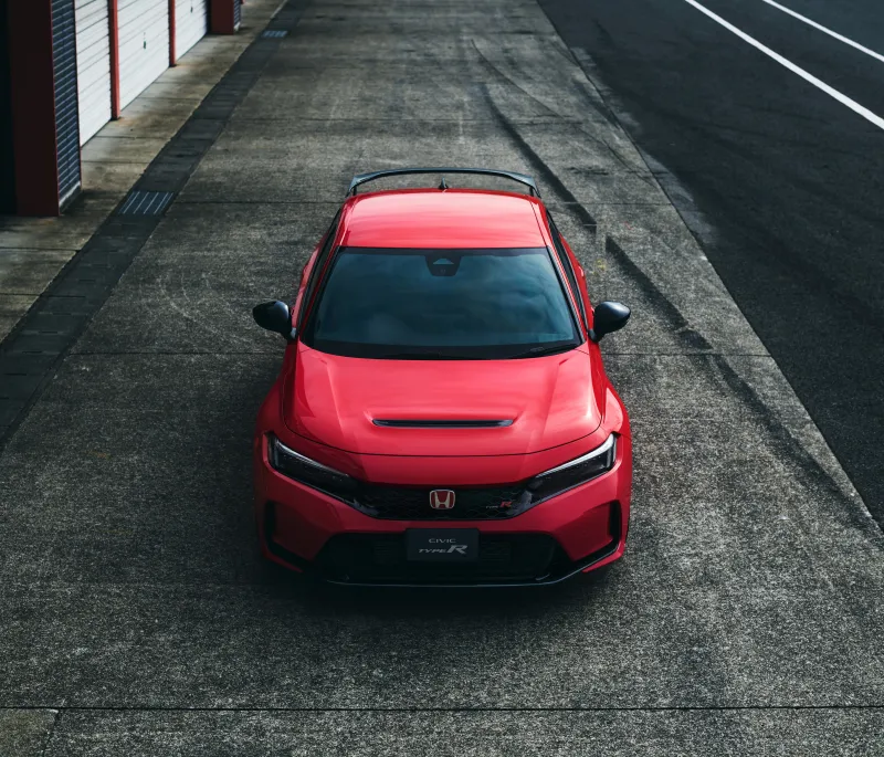 Honda Civic Type R wallpaper, Racing Black Package, Red hatchback, Top view