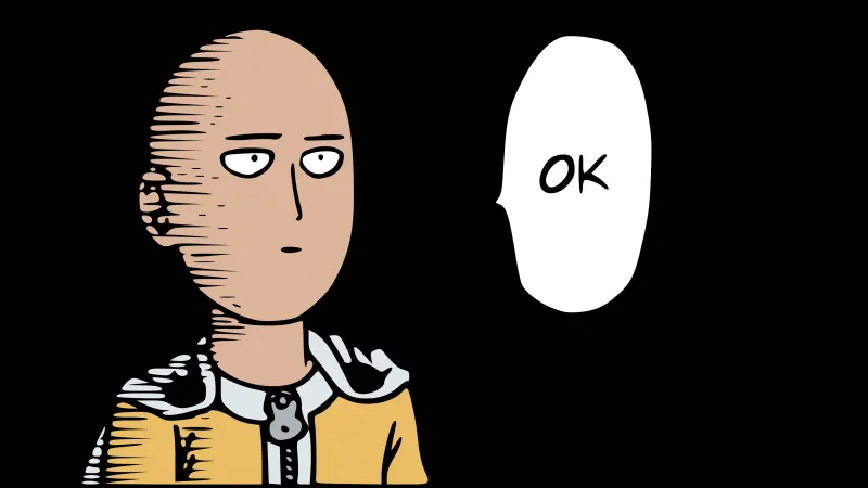 Saitama OK, One Punch Man 4K wallpaper, Black background