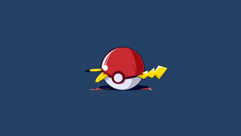 Pikachu Pokeball, Minimalist Blue background