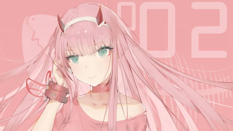 Zero Two, Pink aesthetic, DARLING in the FRANXX, Pink background, Anime girl wallpaper, 4K wallpaper