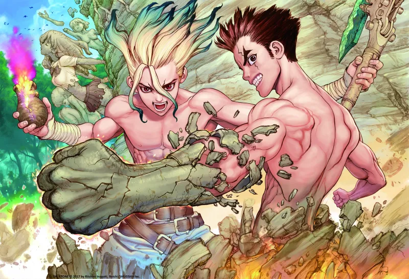 Senku Ishigami, Taiju Oki, Dr. Stone, 8K wallpaper