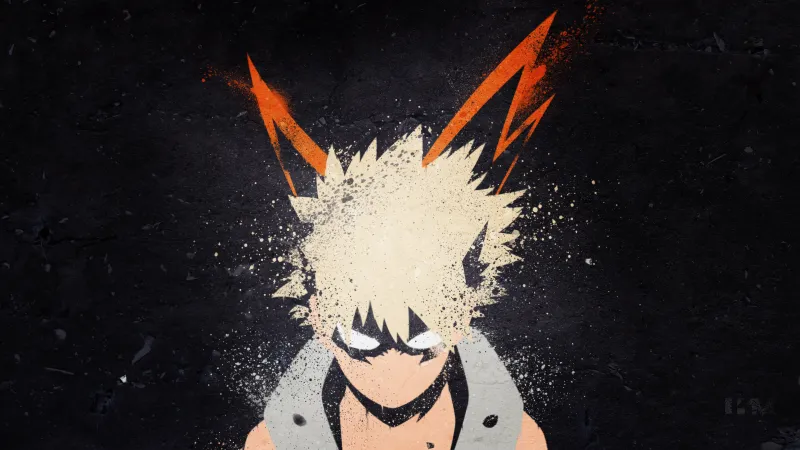 Katsuki Bakugo Illustration, Dark background 5K, My Hero Academia