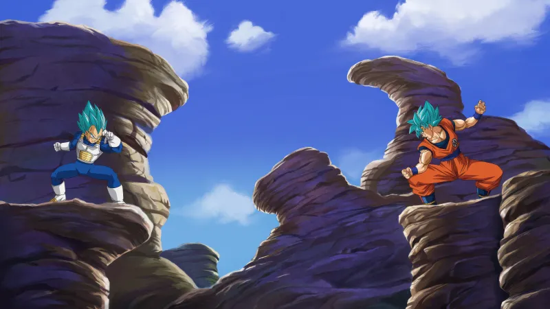 Goku vs Vegeta Battle, Super Saiyan Blue, Dragon Ball Super, 5K wallpaper