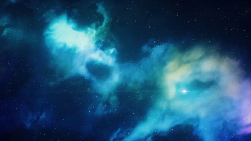Cyan nebula clouds, Deep space, Starry sky, 5K wallpaper