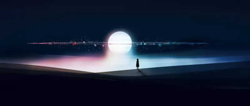 Surreal, Alone, Silhouette, Orbit, Dream, Dark background, 5K, 8K