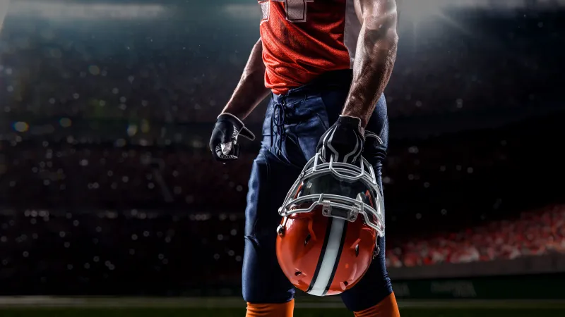 American football player Helmet, Stadium, 8K wallpaper