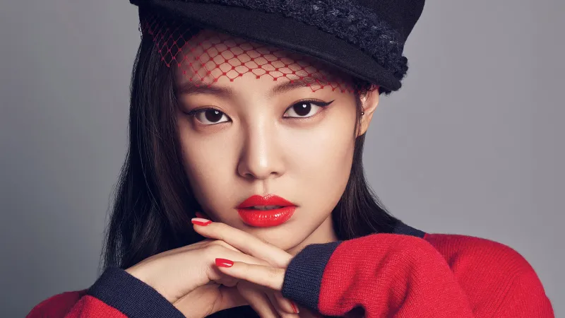 Jennie, Red Lips Wallpaper, 5K Resolution