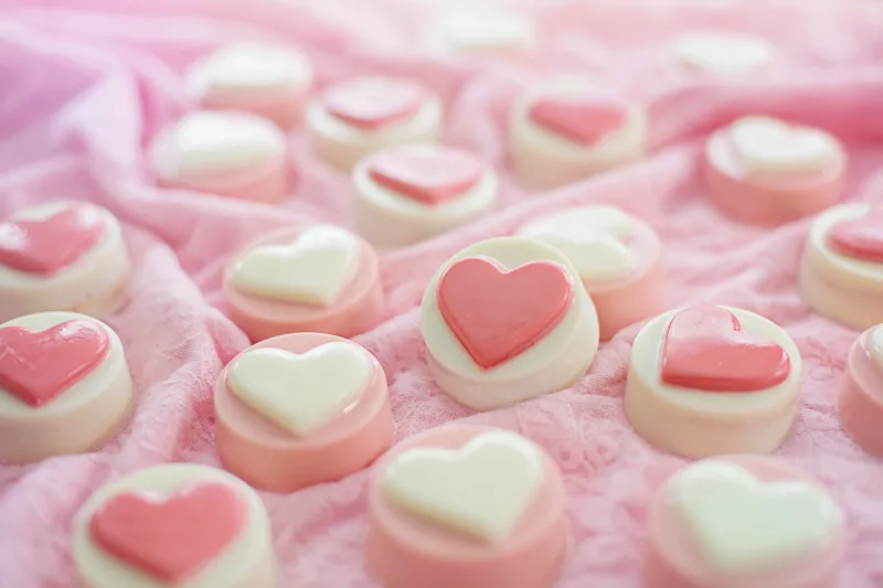 Valentine Heart shape Candies, Pastel pink wallpaper