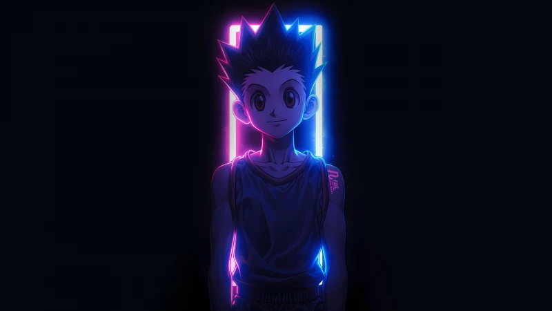 Gon Freecss Neon art, Hunter x Hunter, Neon background 5K